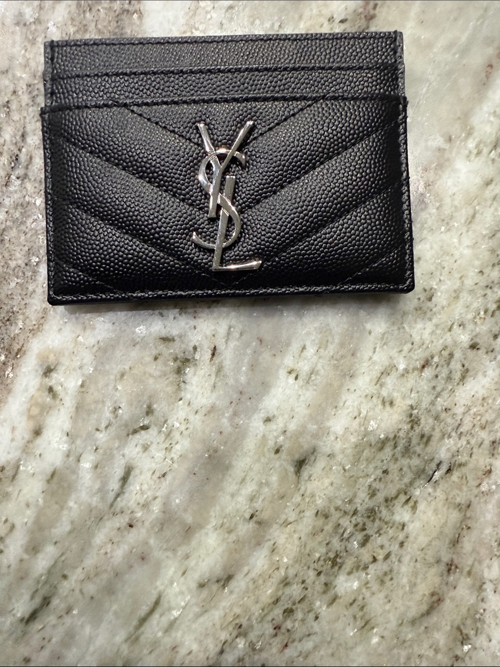Saint Laurent Black Quilted Card Case with Silver YSL Emblem - Picture 1 of 9